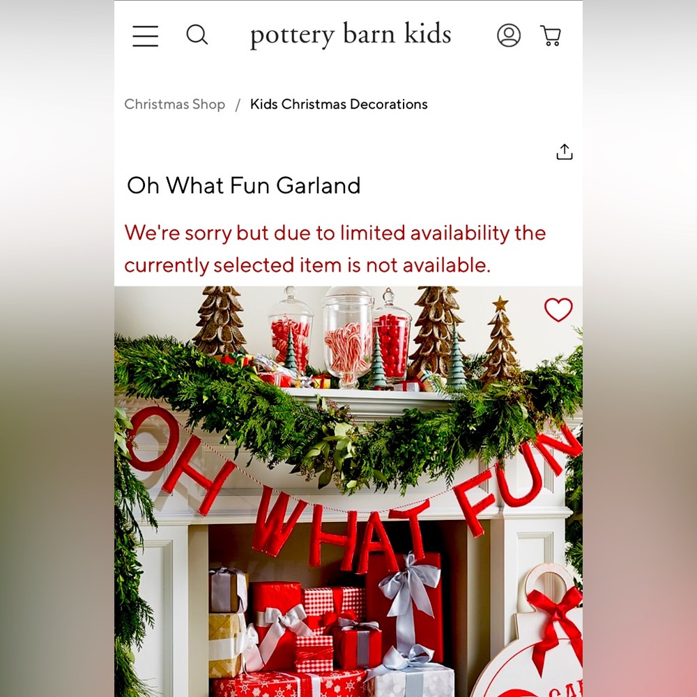 New in box. Pottery barn kids Oh What Fun Garland